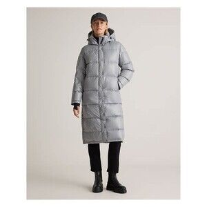 QUINCE Responsible Down Quilted Puffer Hooded Long Jacket FEATHER GRAY SZ L NWT